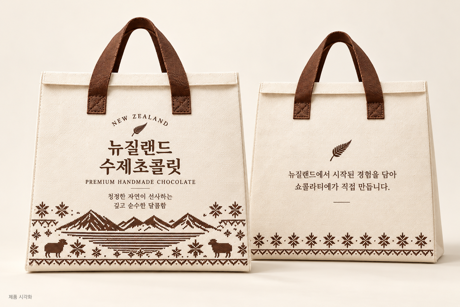 갈색·크림색 보냉백 앞뒤 디자인