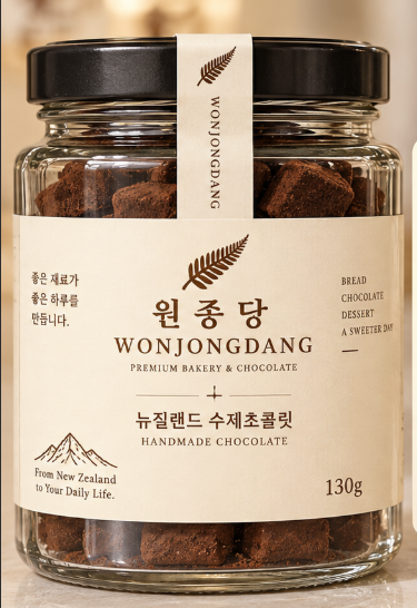 원종당 라벨의 뉴질랜드 수제초콜릿 130g 유리병