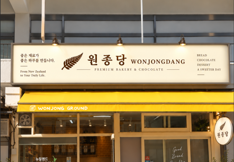 노란 어닝과 원종당 간판이 있는 매장 외관